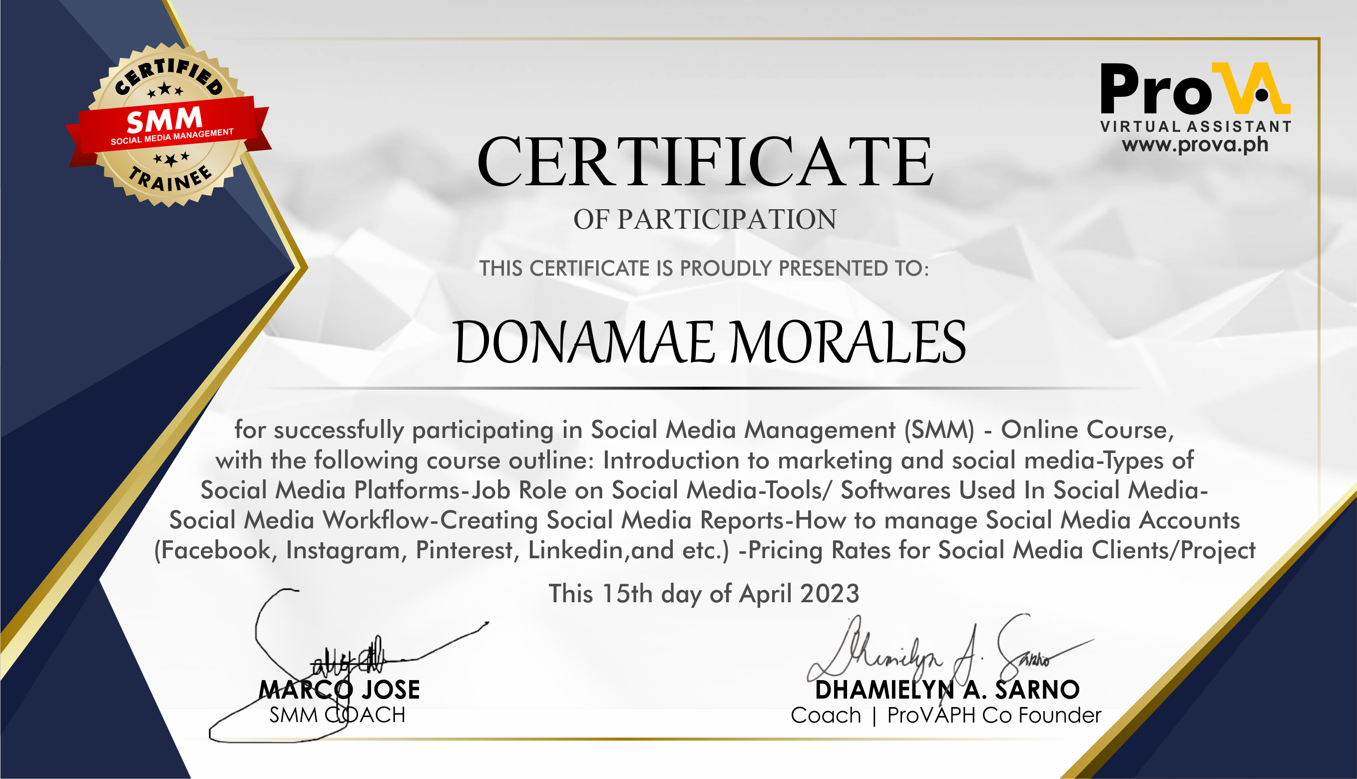 SOCIAL MEDIA MANAGEMENT TRAINING CERTIFICATE