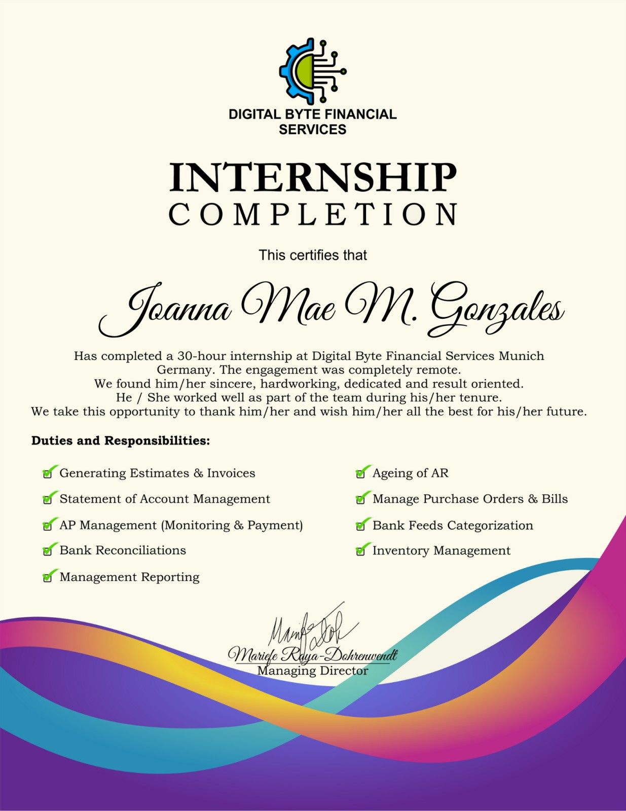 Internship Certificate