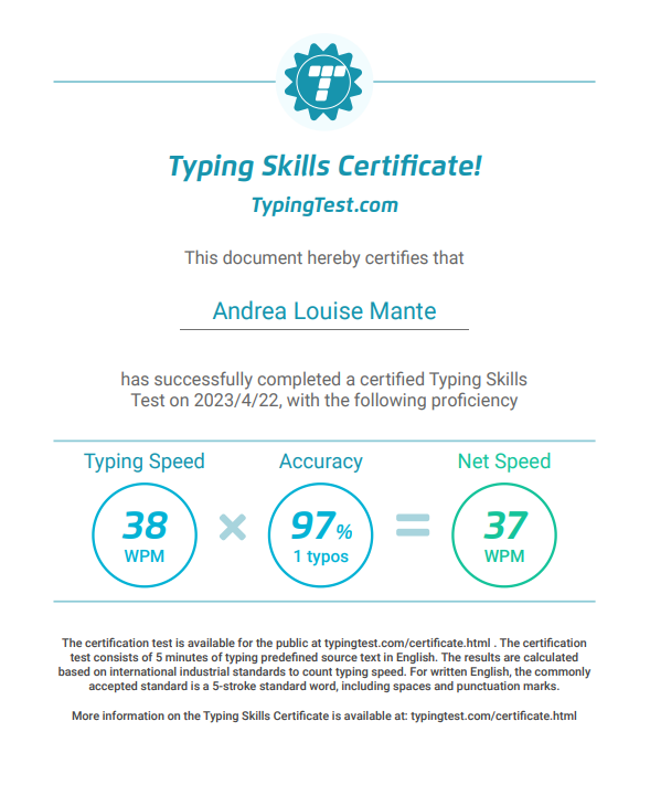 Typing Test Certificate