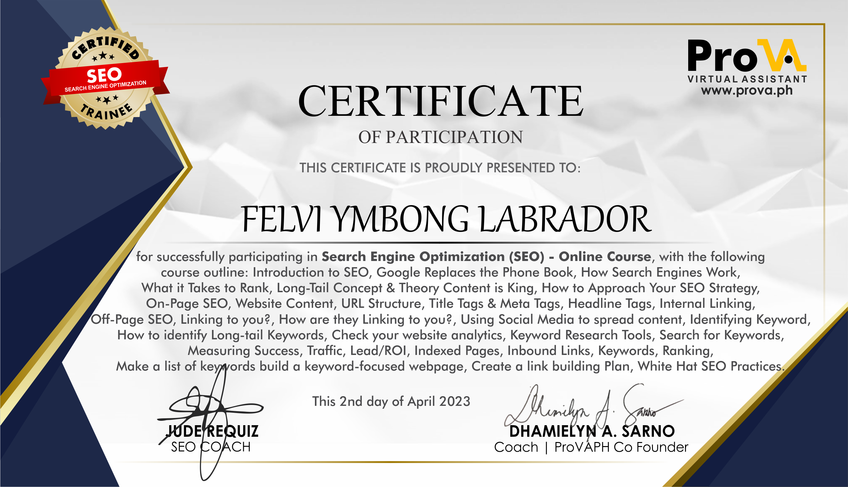 SEO CERTIFICATES