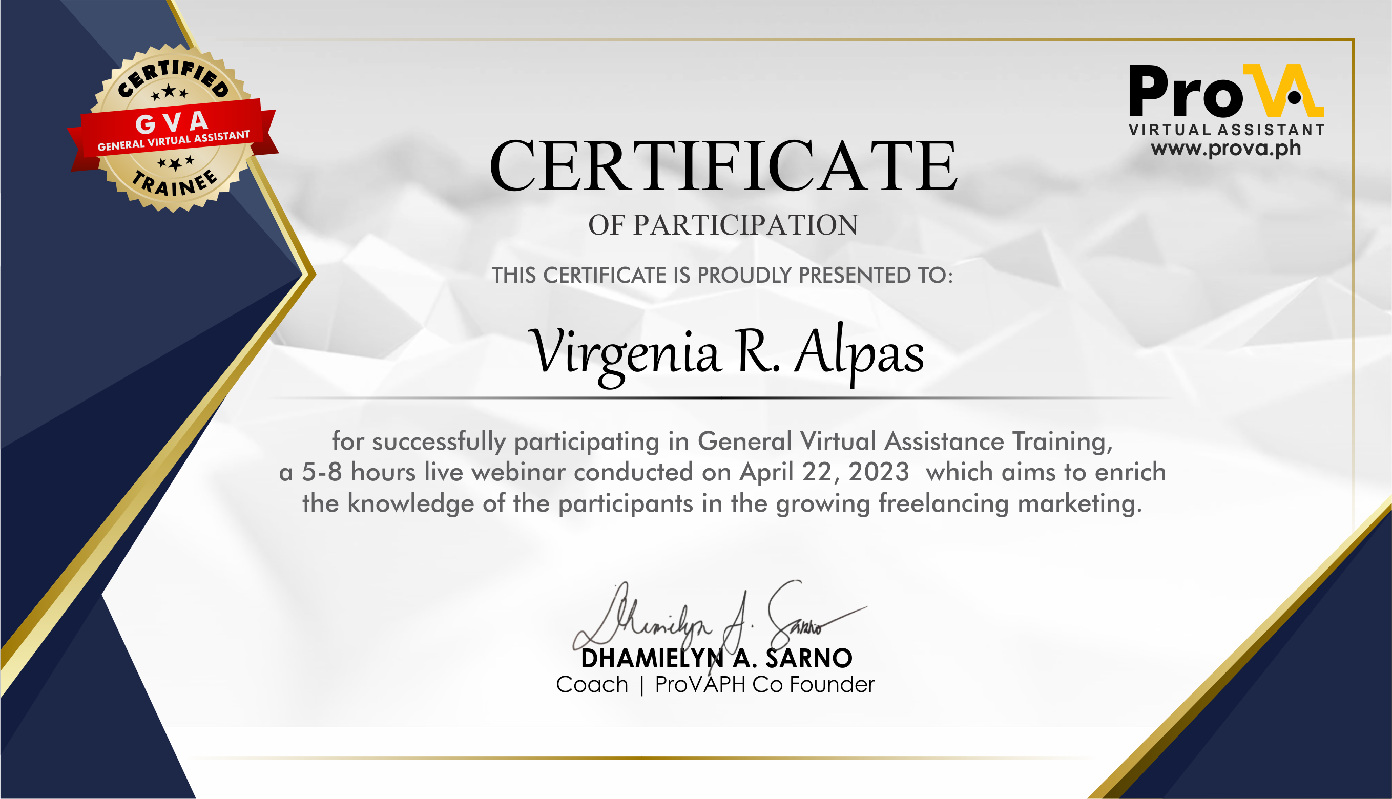 General Virtual Assistantace Training Certificate