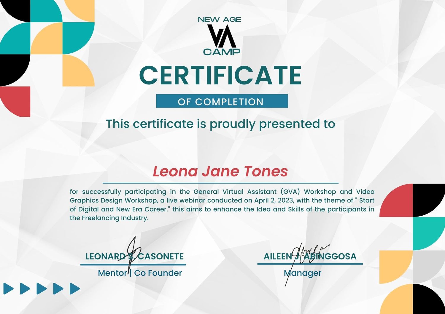 GVA Workshop Certificate