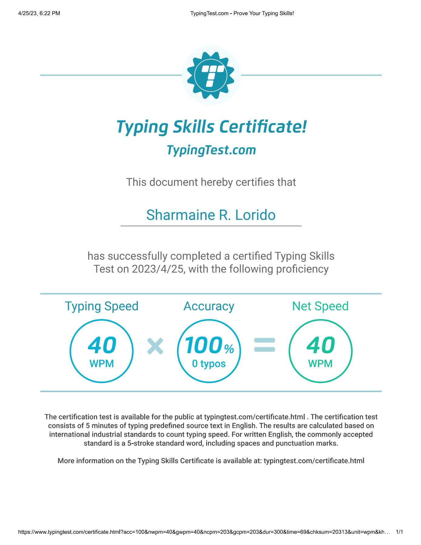 Typing Skill Certificate