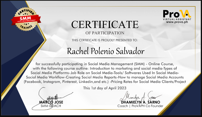 PROVA SMM Certificate