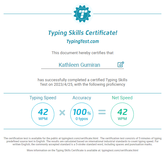 Online Typing Test Certificate