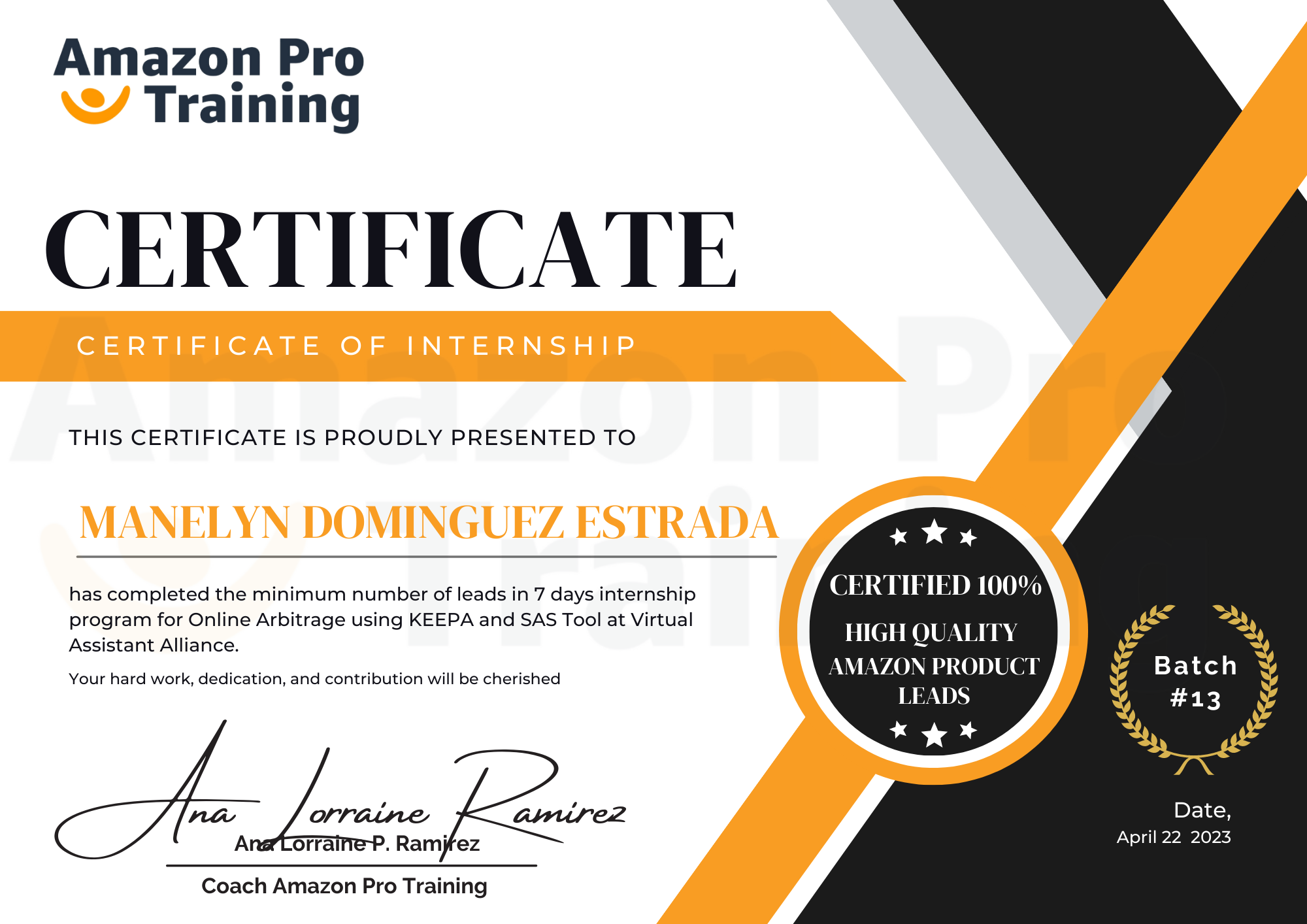 Amazon Pro Training Internship Certificate