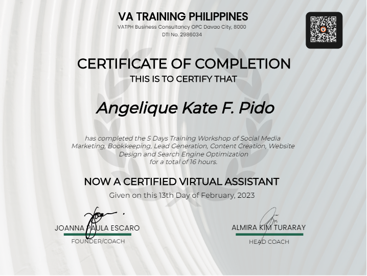 VA TRAINING PHILIPPINES CERTIFIED VIRTUAL ASSISTANT