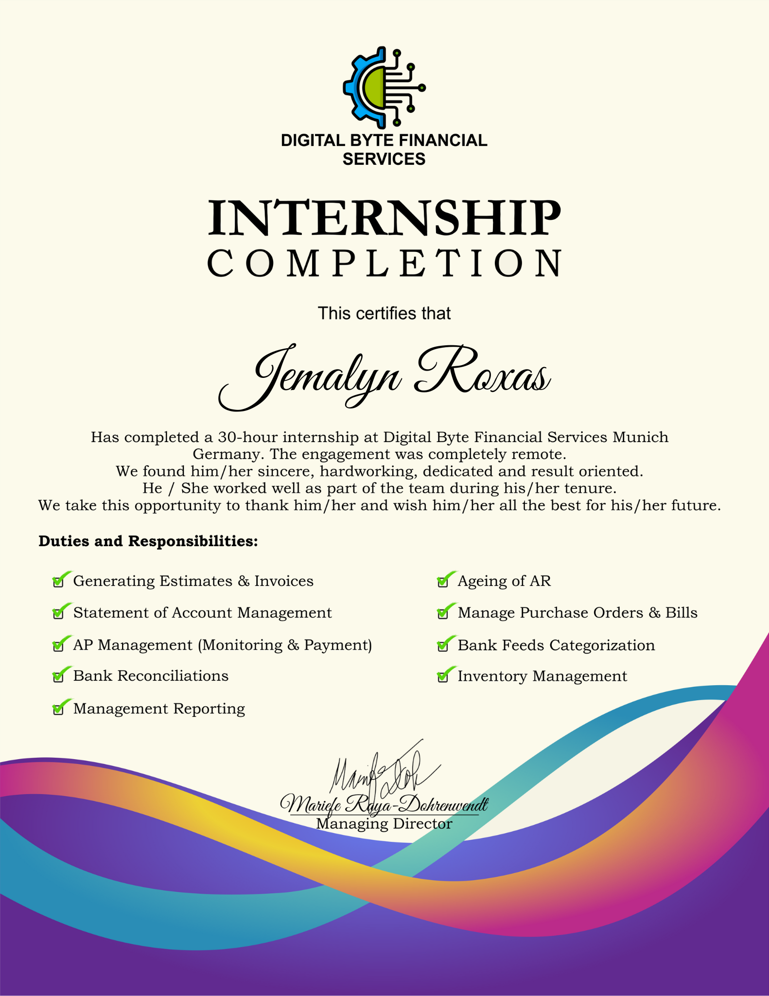 Internship Completion - Munich, Germany (Remote)