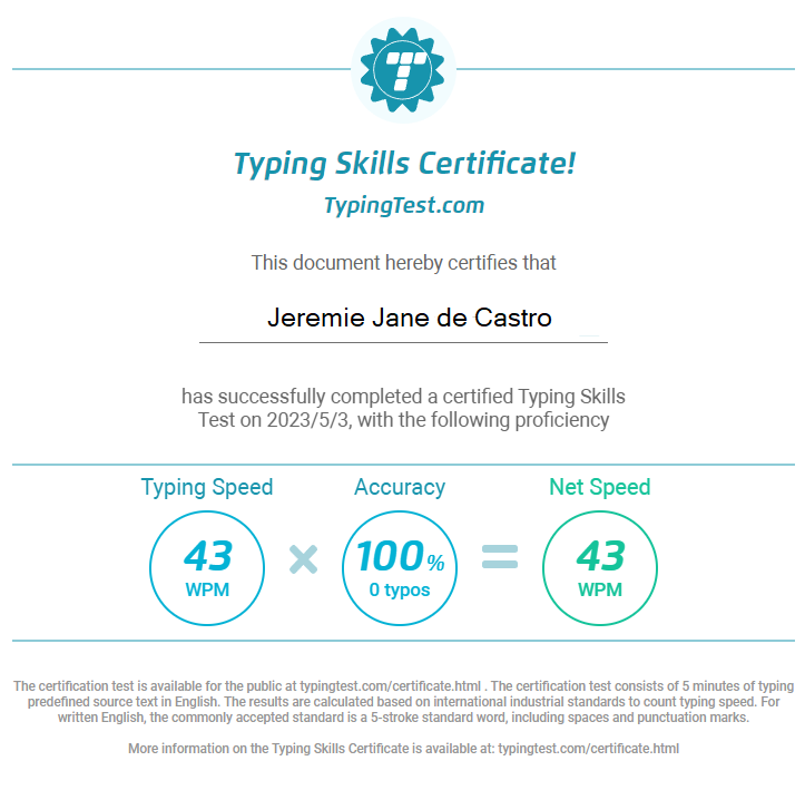 Typing Test Certificate