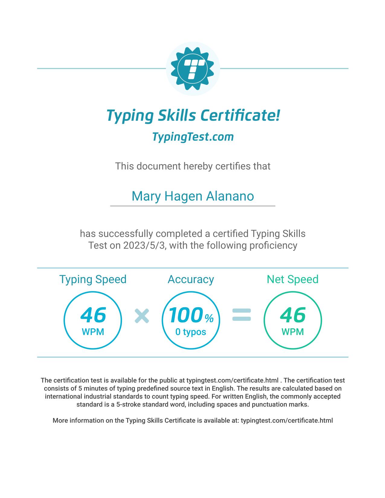 Typing Test Certification