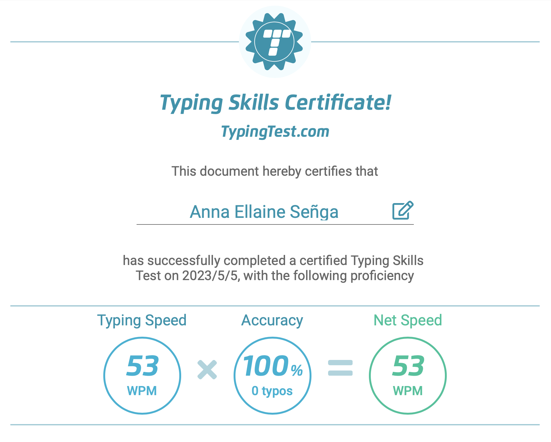 Typing Skills Certificate