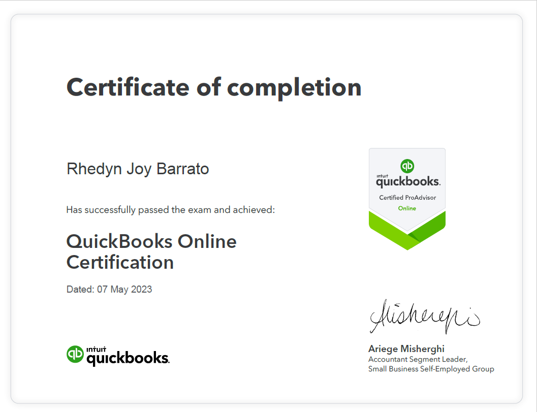 QuickBooks Online Certification- Certified ProAdvisor