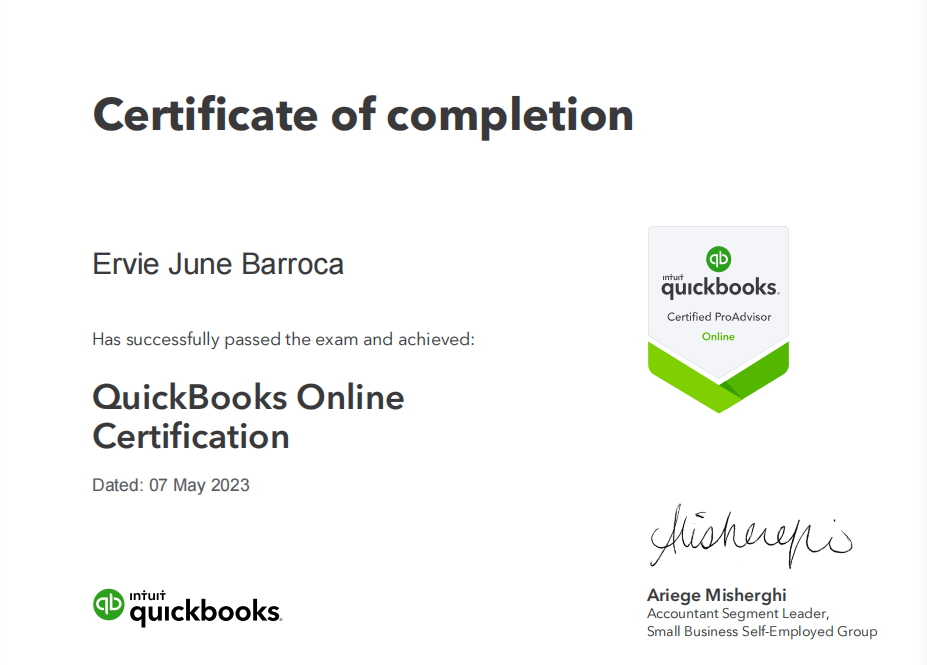 QBO ProAdvisor Certificate