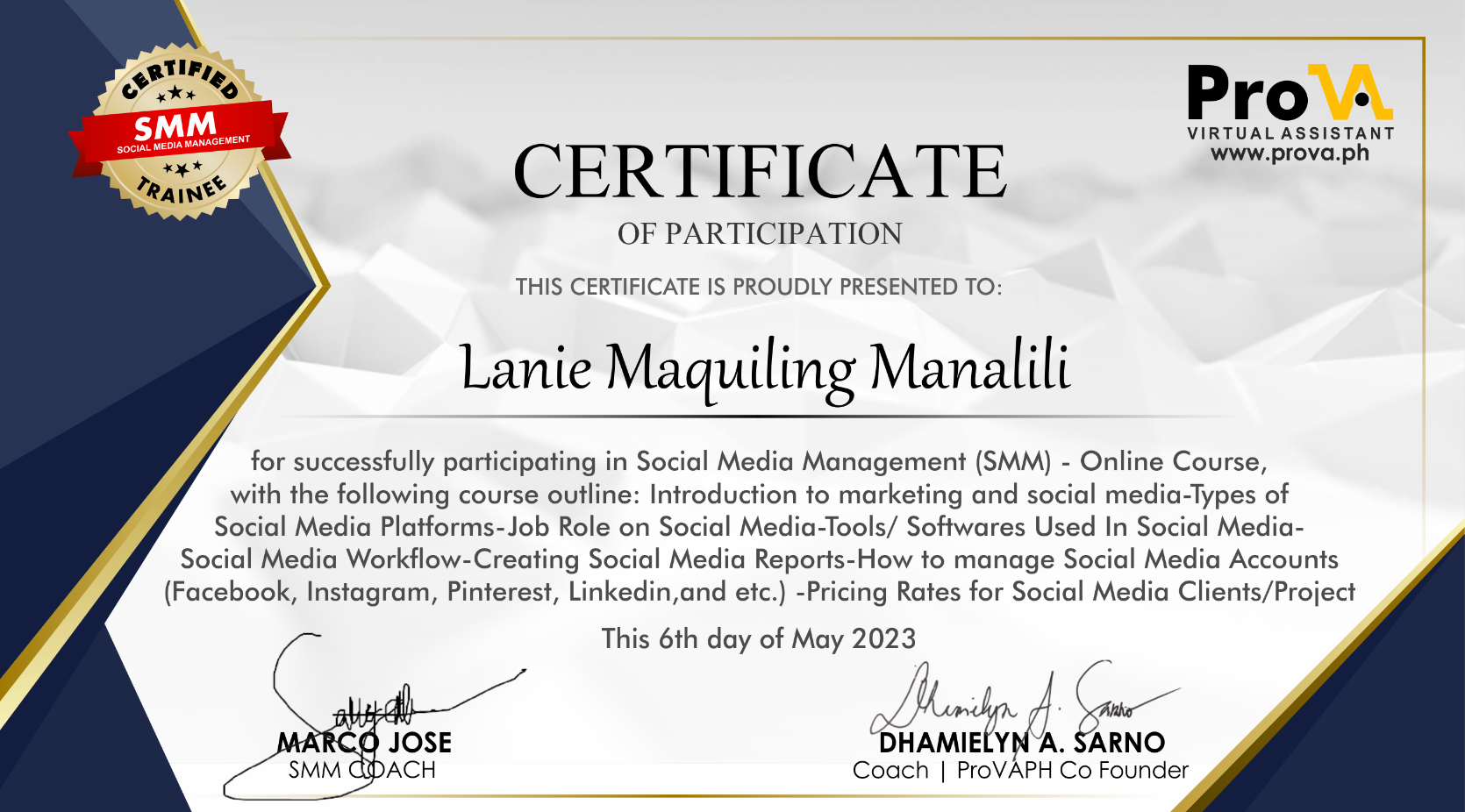 Social Media Management Certificate