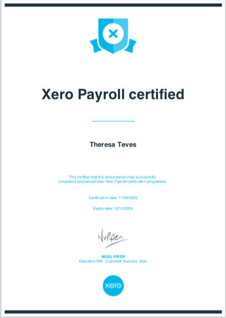 Xero Payroll Certified