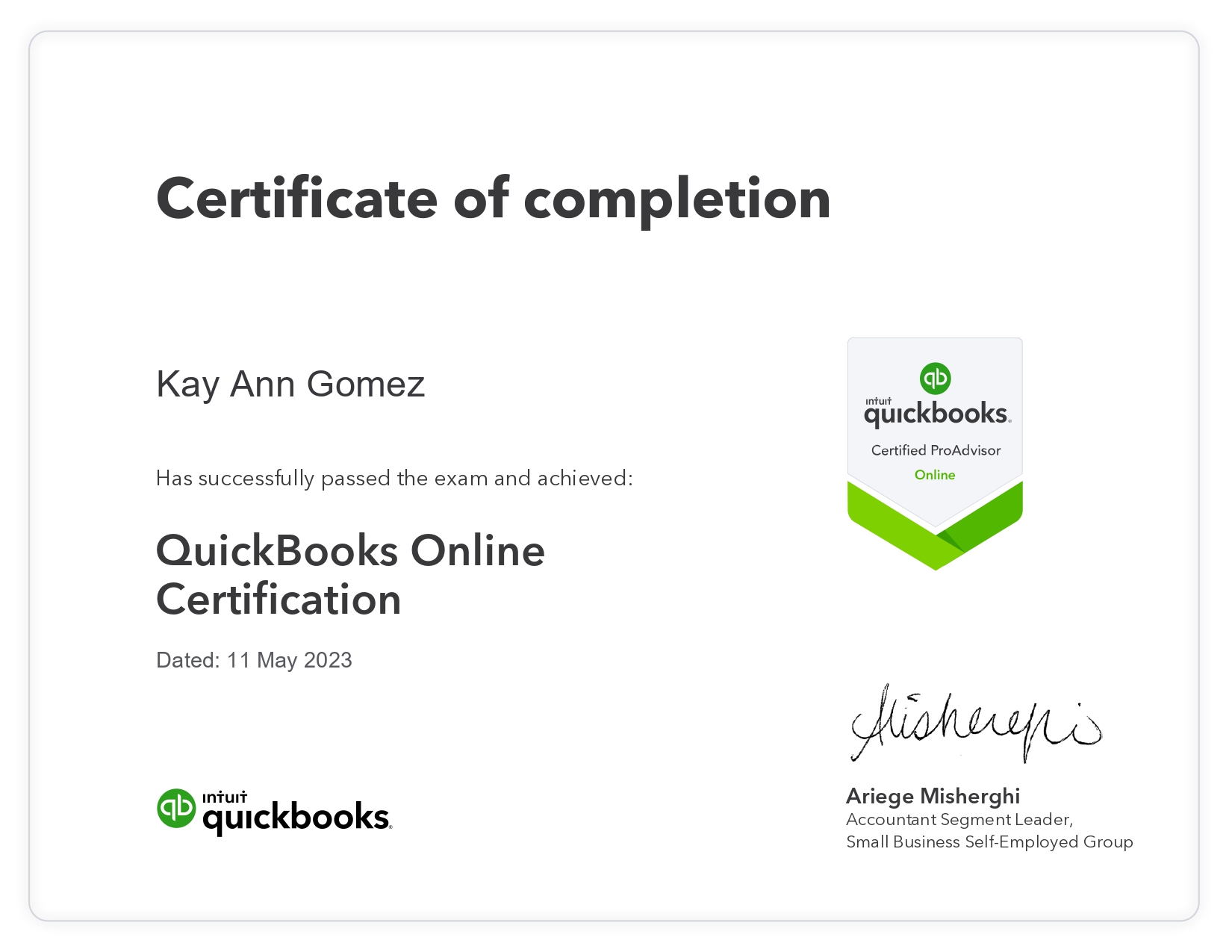 QuickBooks Certificate