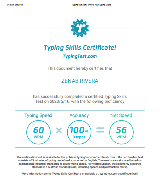 Typing Skills Certificate