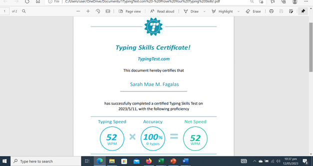 Typing Certificate