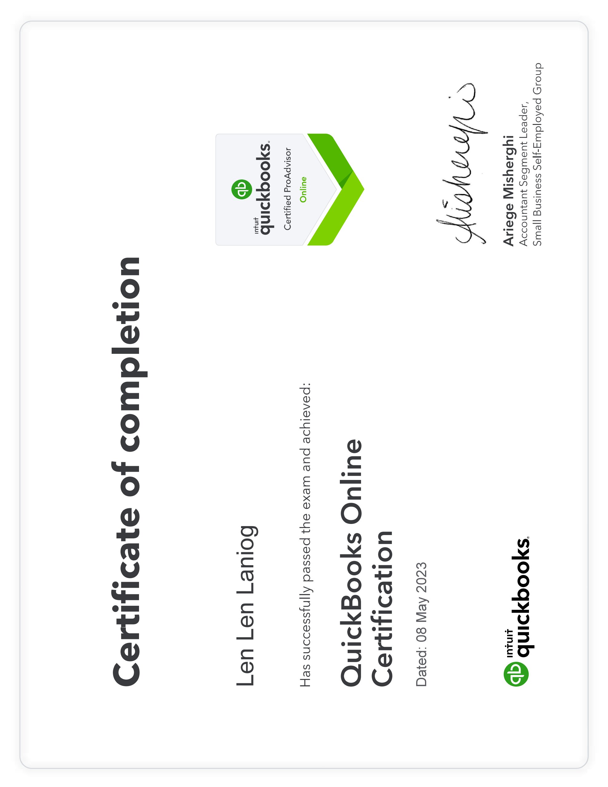 Quickbooks Pro Advisor Certificate