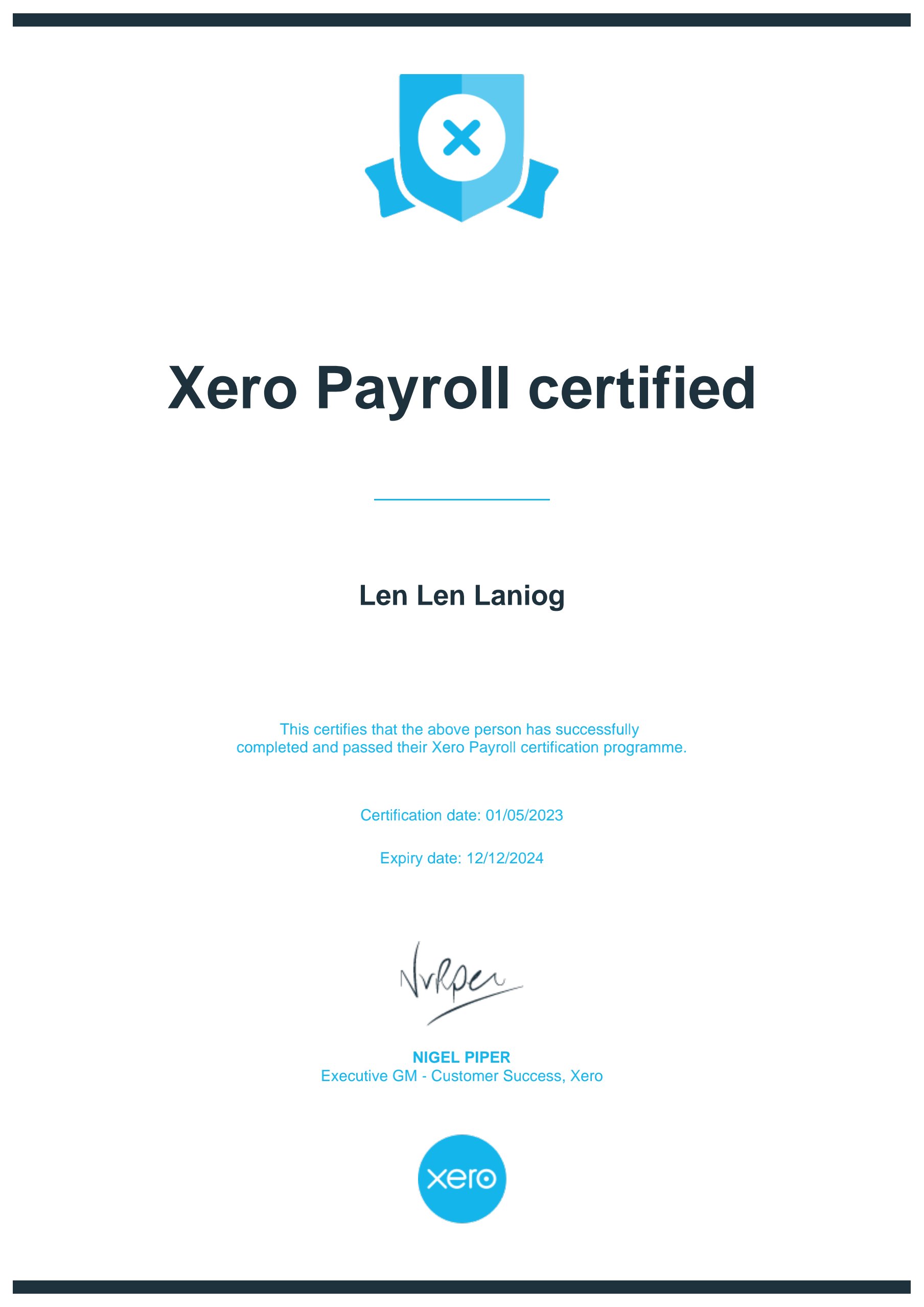 Xero Payroll Certificate