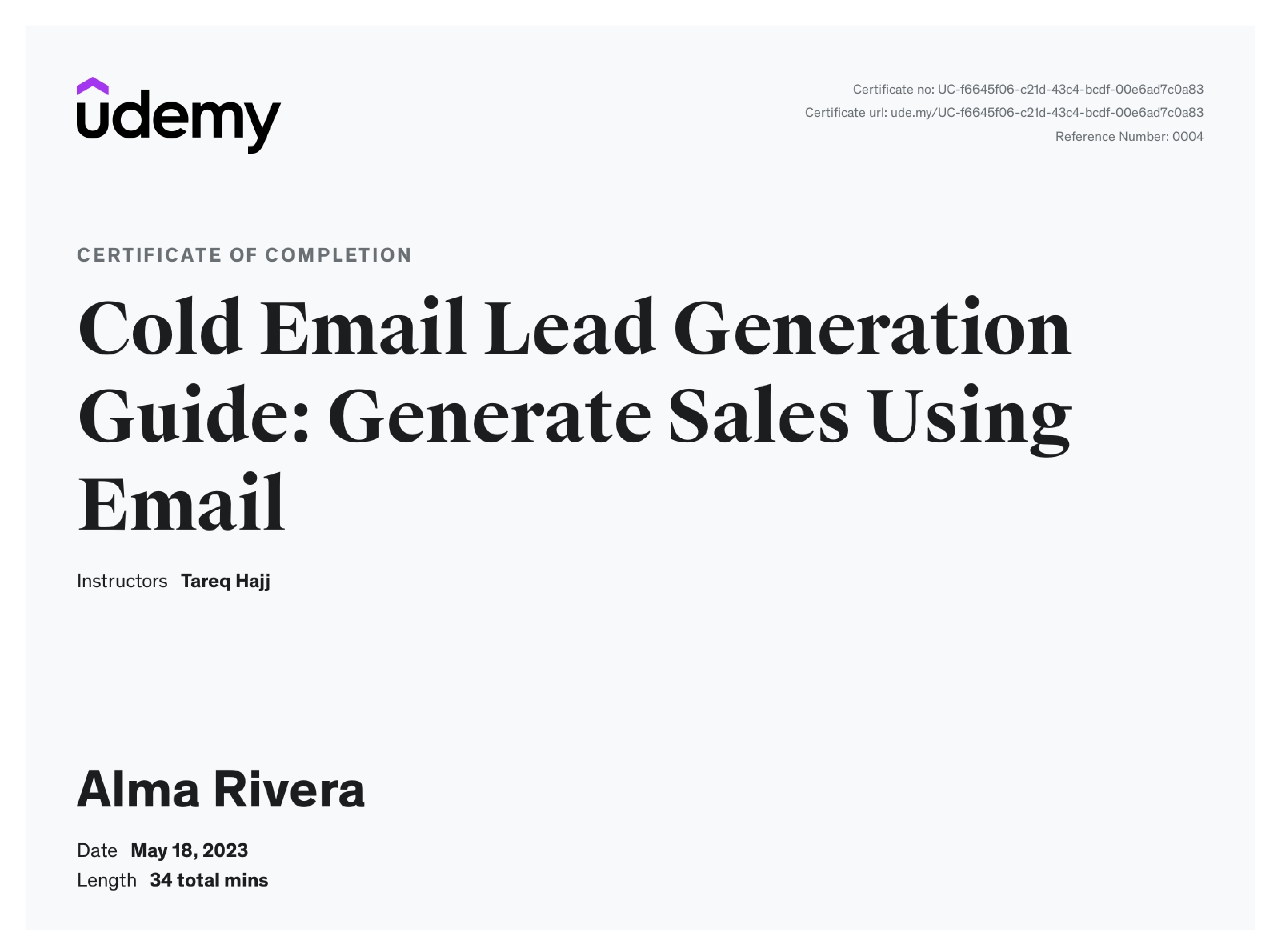 UDEMY Cold Email Lead Generation Guide: Generate Sales Using Email Course