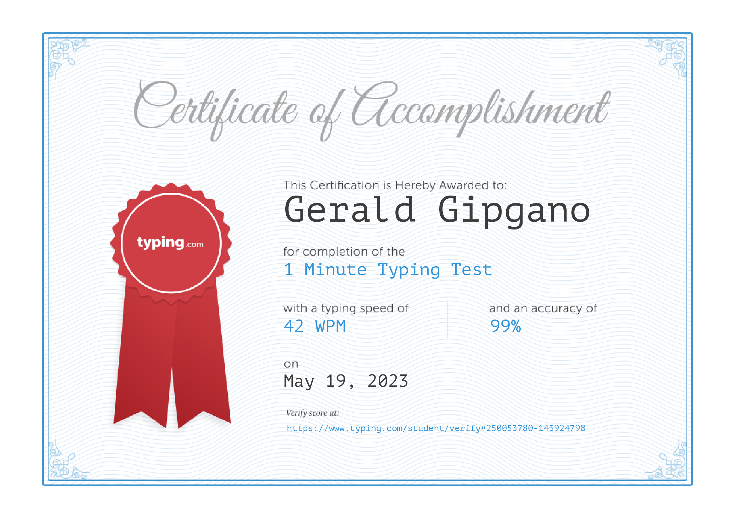 Typing Test Certificate