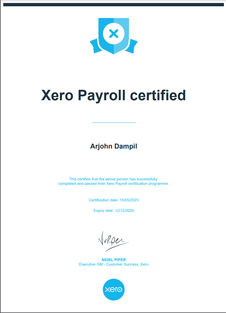 Xero Payroll Certified