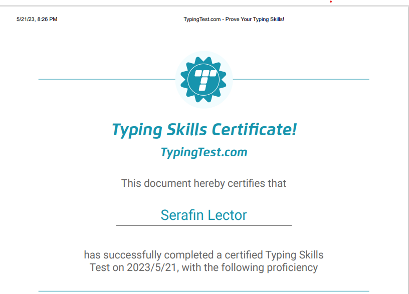 Typing Skills Certificate