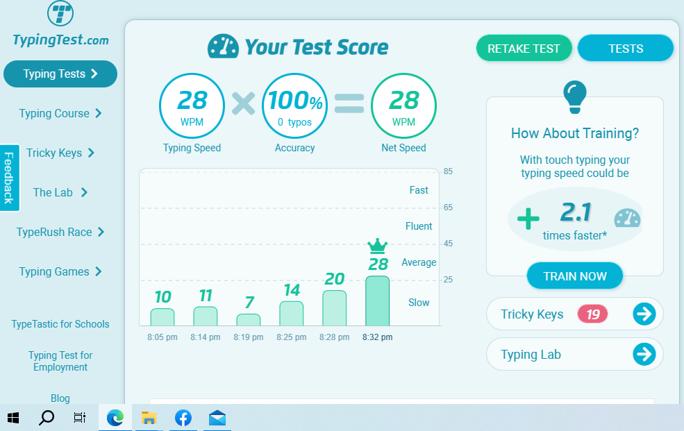 Typing test result