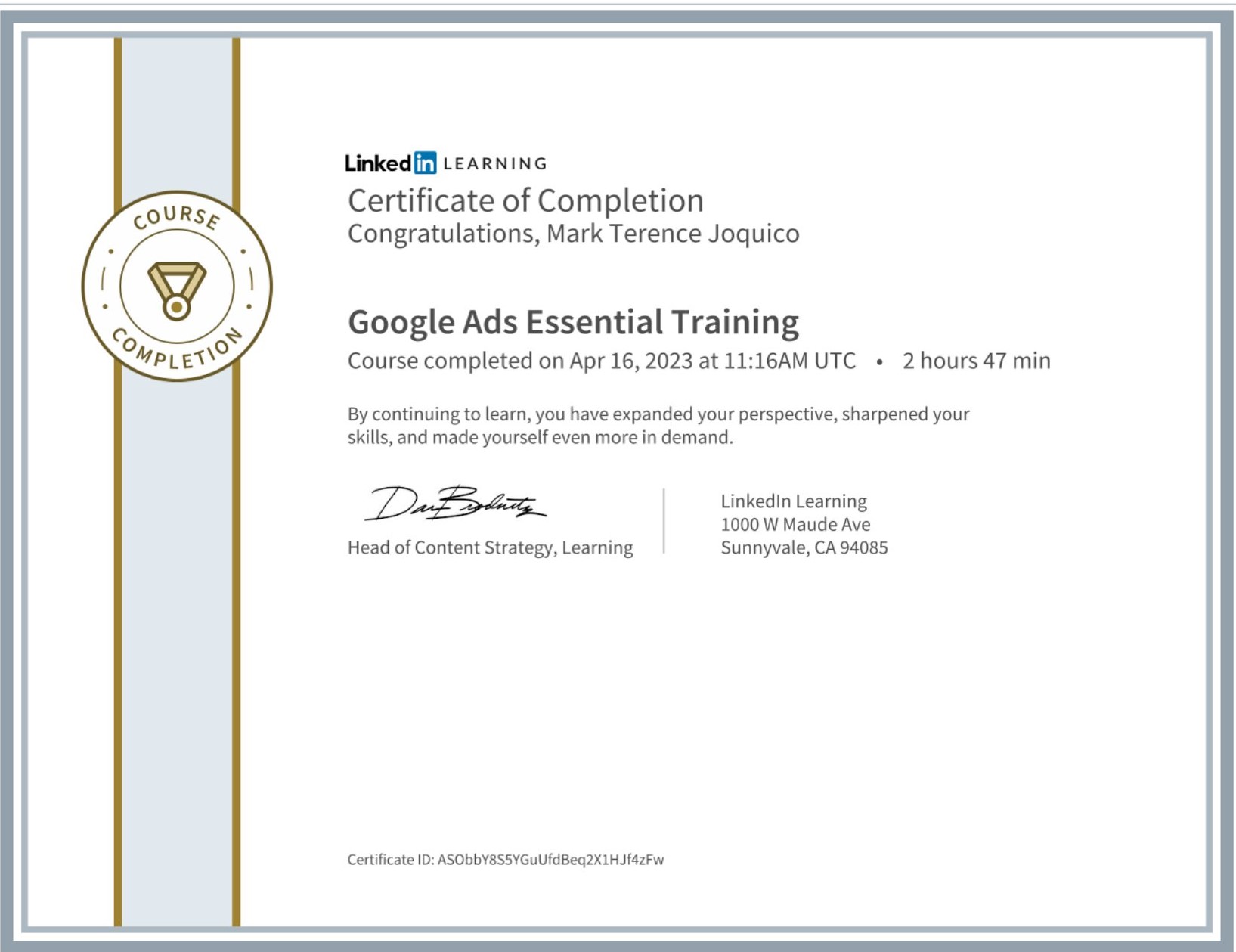 LinkedIn Certificate - Google Ads Essentials Training