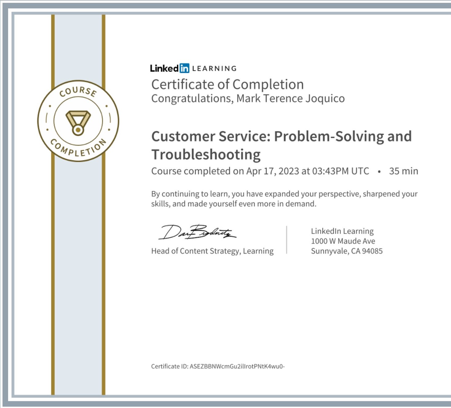 LinkedIn Certificate - Customer Service - Problem-Solving and Troubleshooting