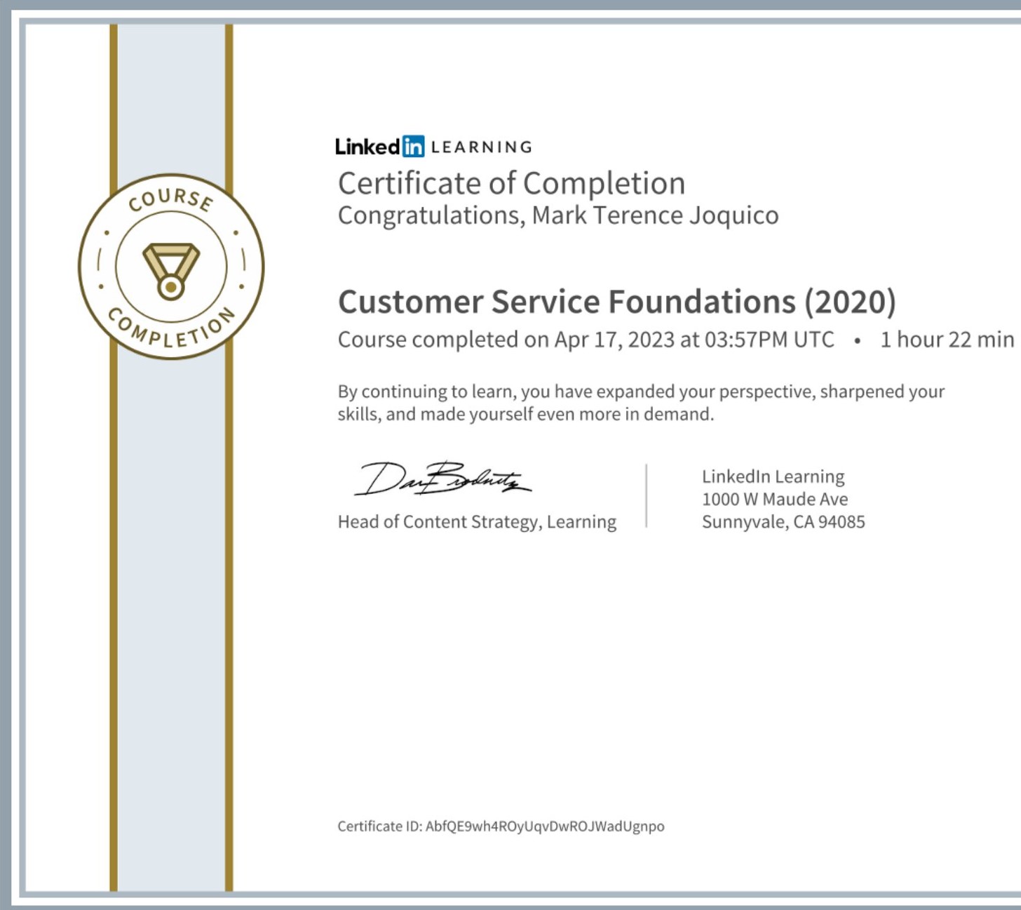 LinkedIn Certificate - Customer Service Foundation