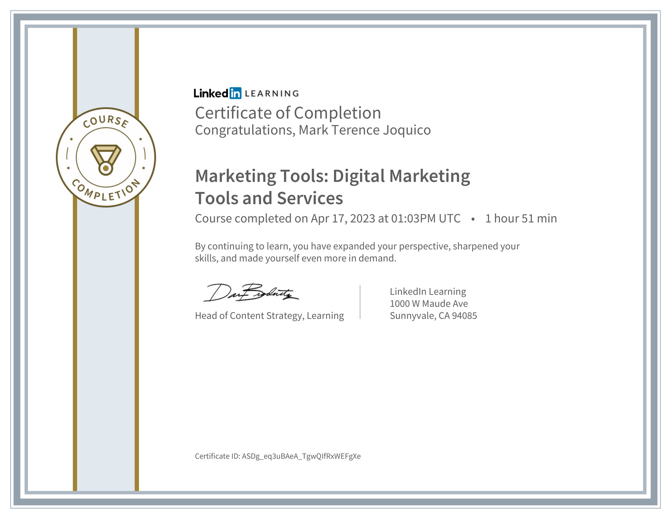 LinkedIn Certificate - Marketing Tools Digital Marketing Tools and Services