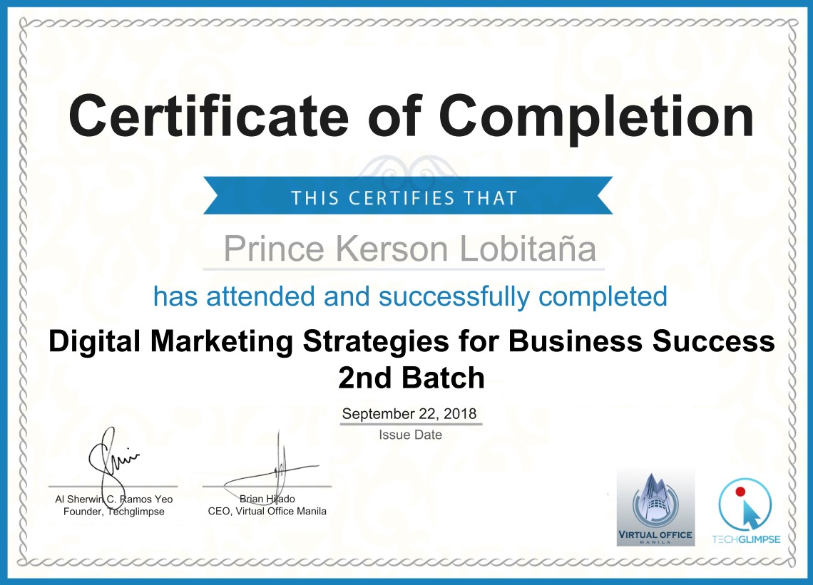 Digital Marketing Strategies for Business Success Certificate - Prince Kerson P Lobitana