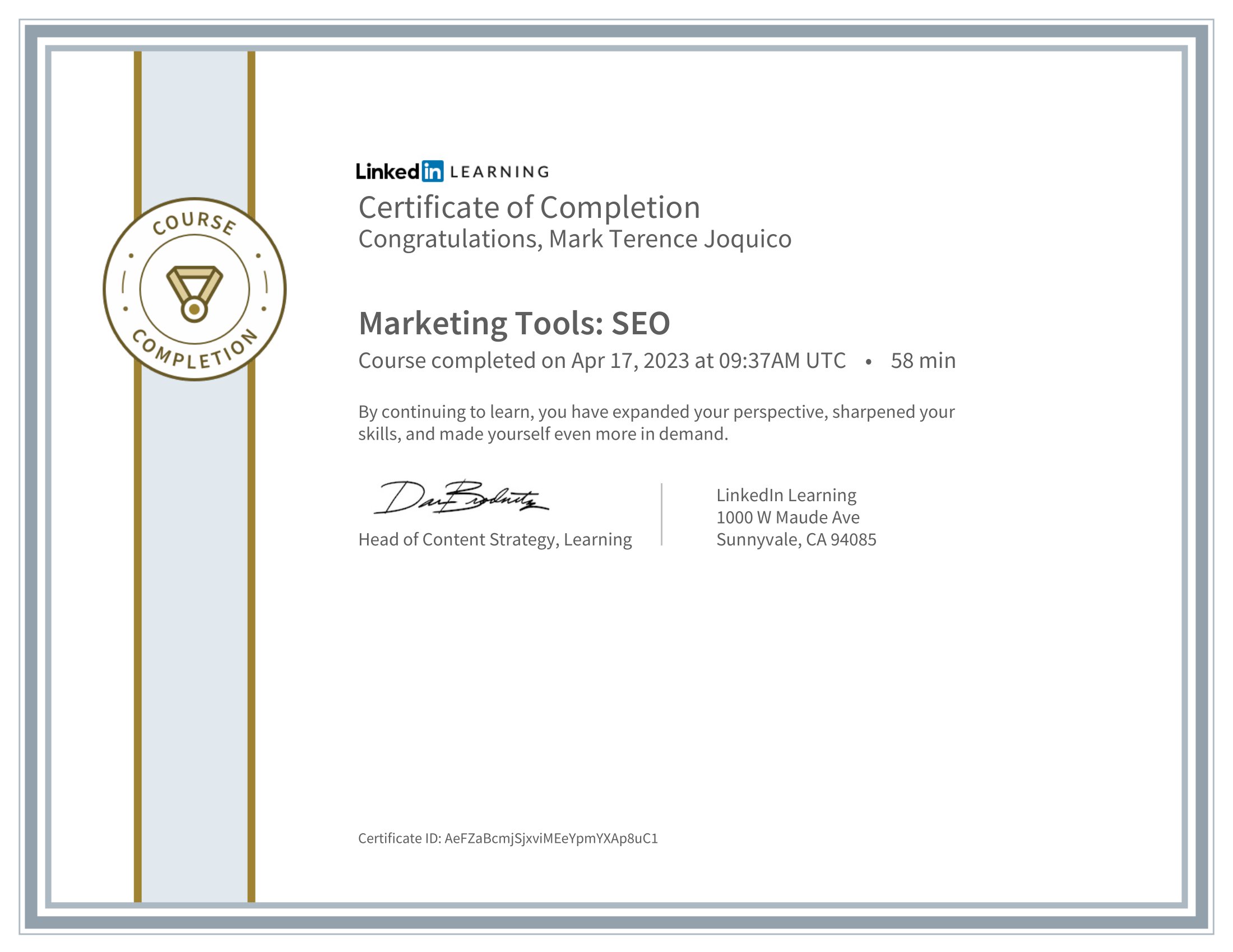 LinkedIn Certificate - SEO Marketing Tools