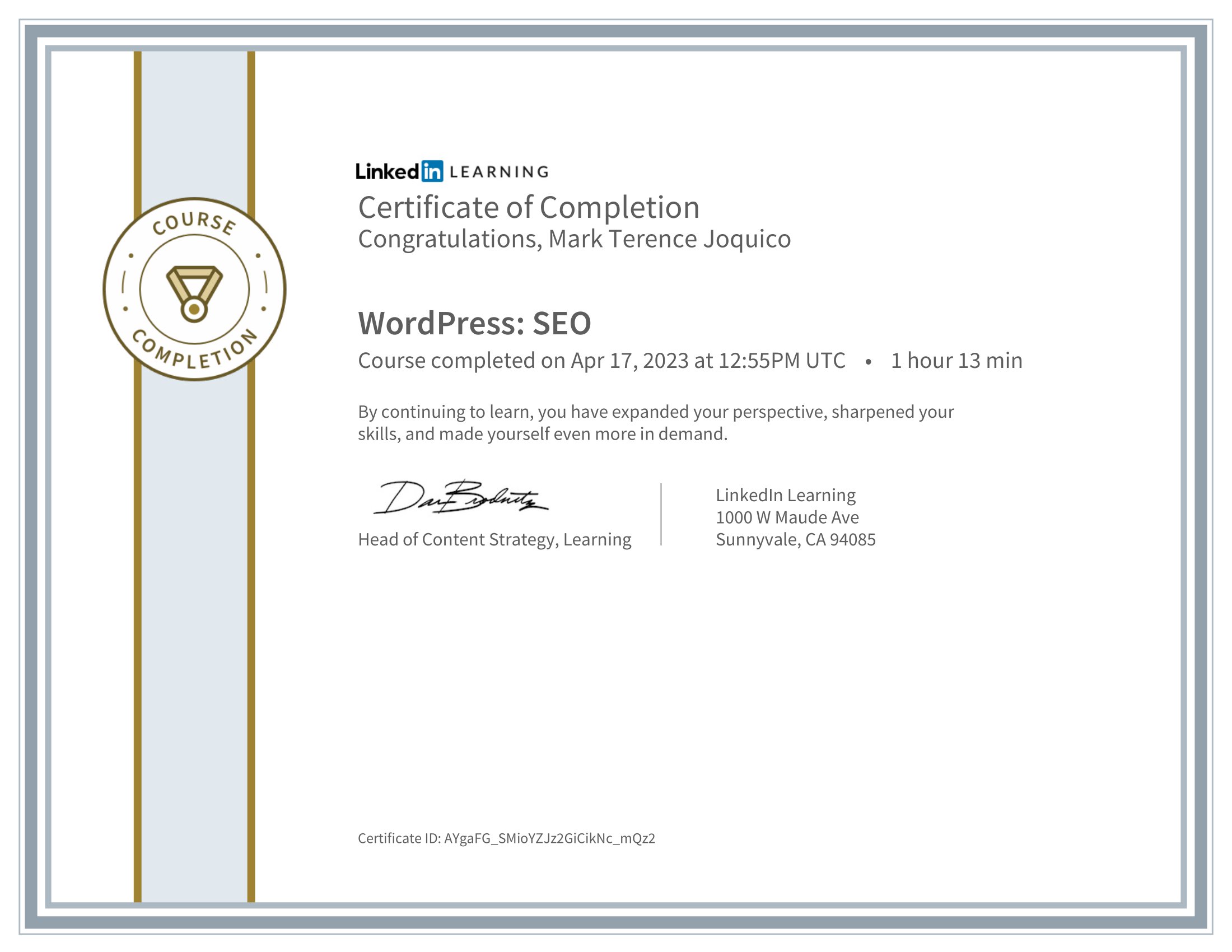 LinkedIn Certificate - WordPress SEO