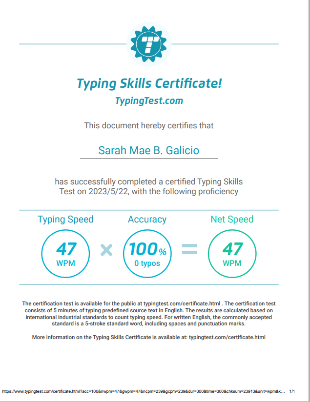 Typing skills Certificate