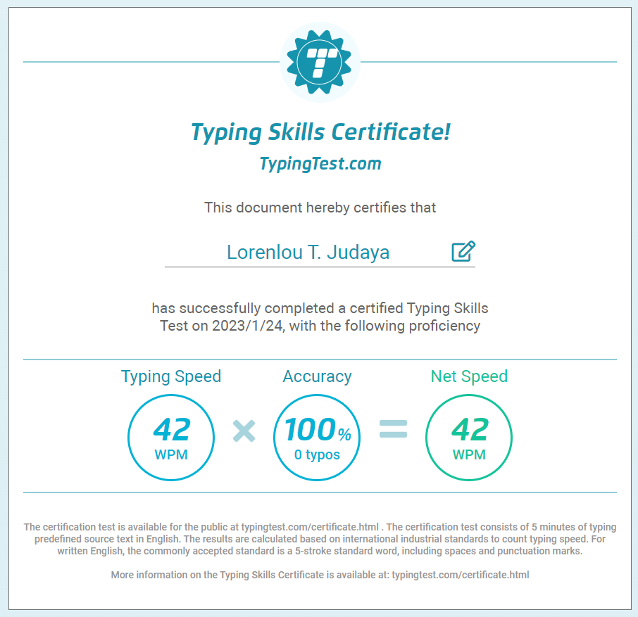 Typing Test Result