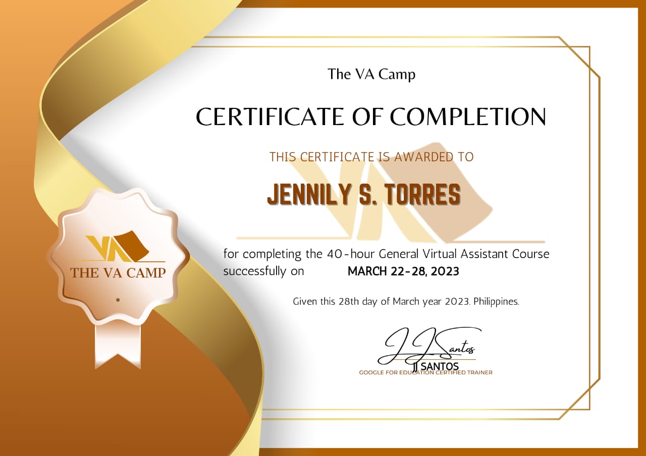 General Virtual Assistant Course Certificate