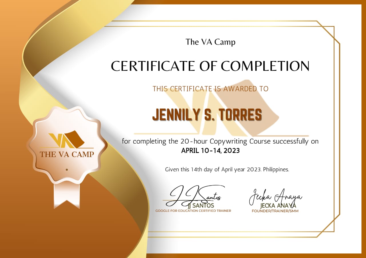 Copywriting Course Certificate