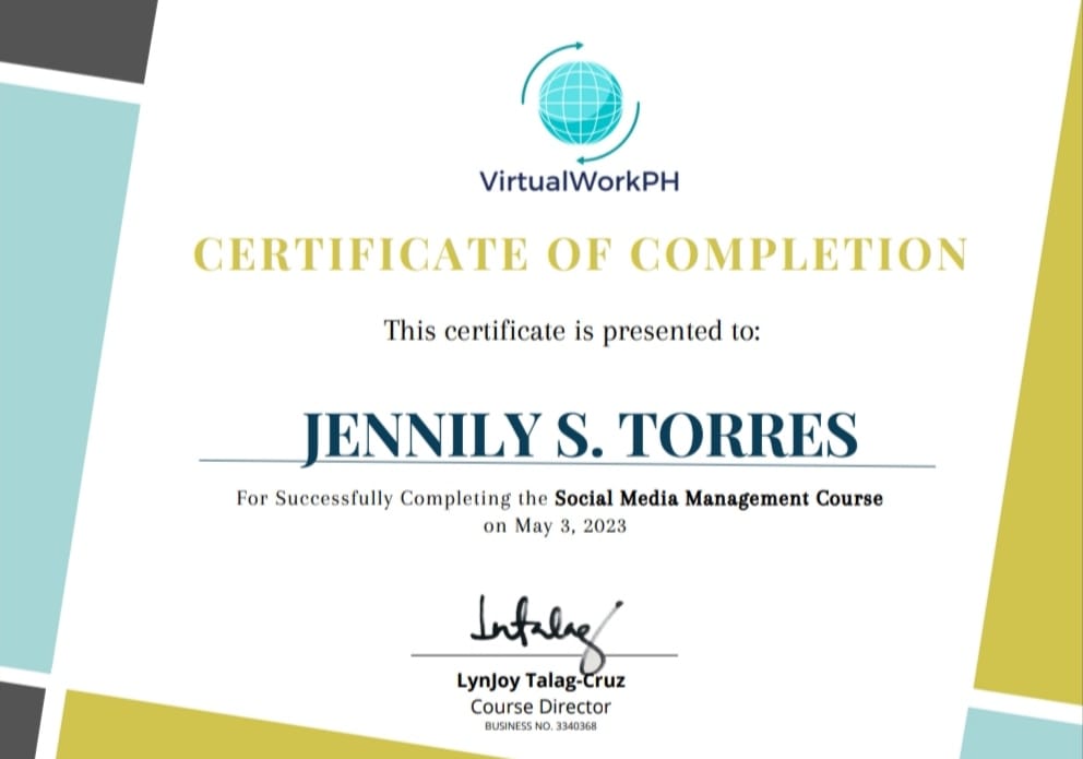 Social Media Management Course Certificate