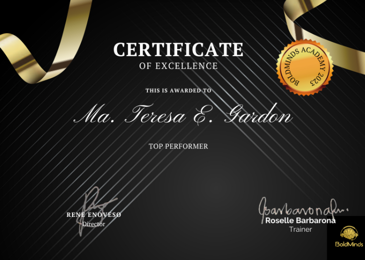 Top Performer Awardee Certificate