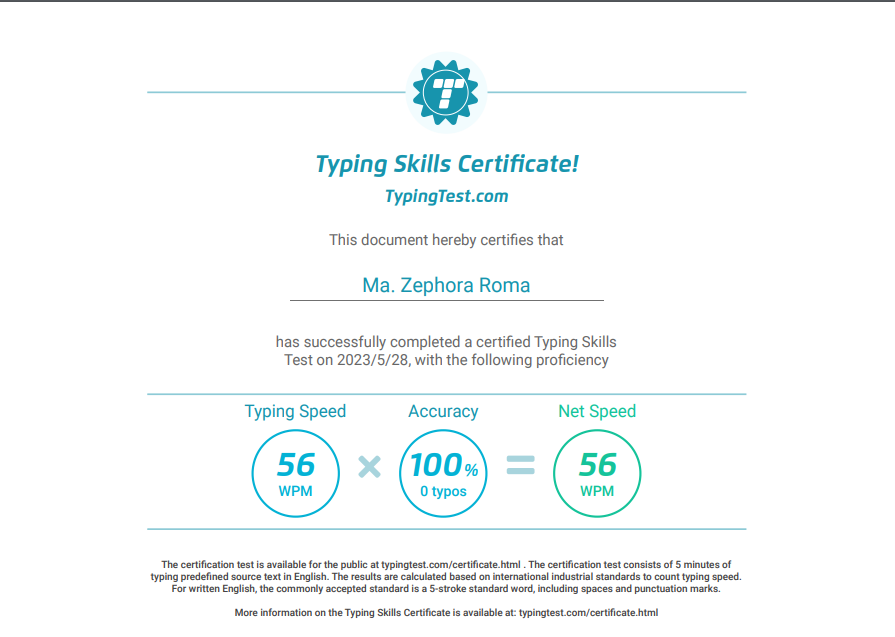 Typing Skills Certificate