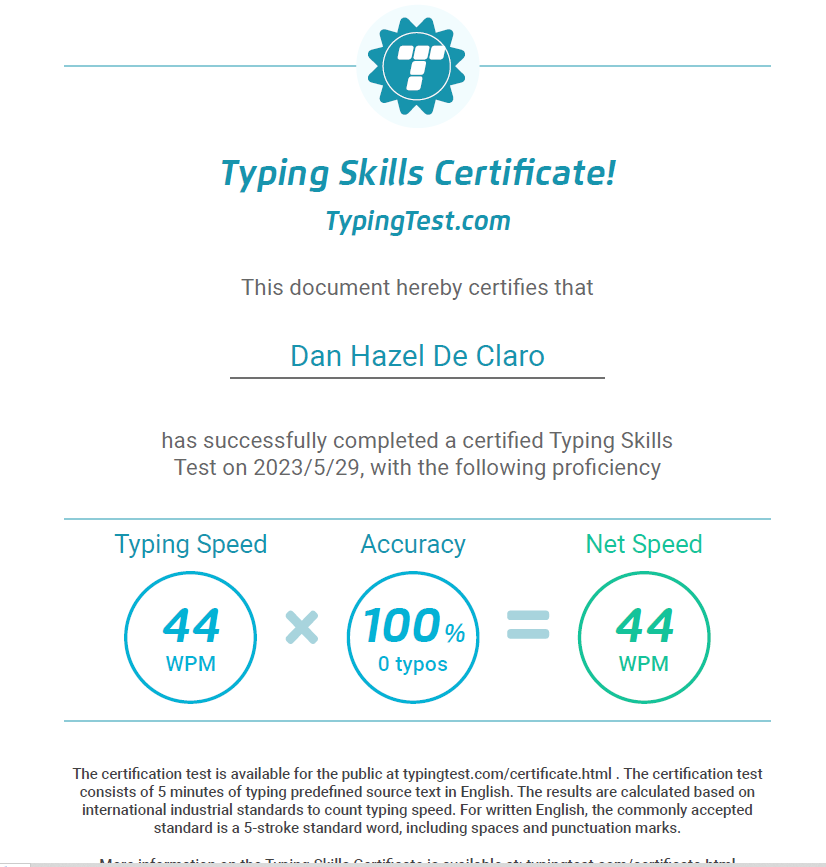 Typing Skills Certificate