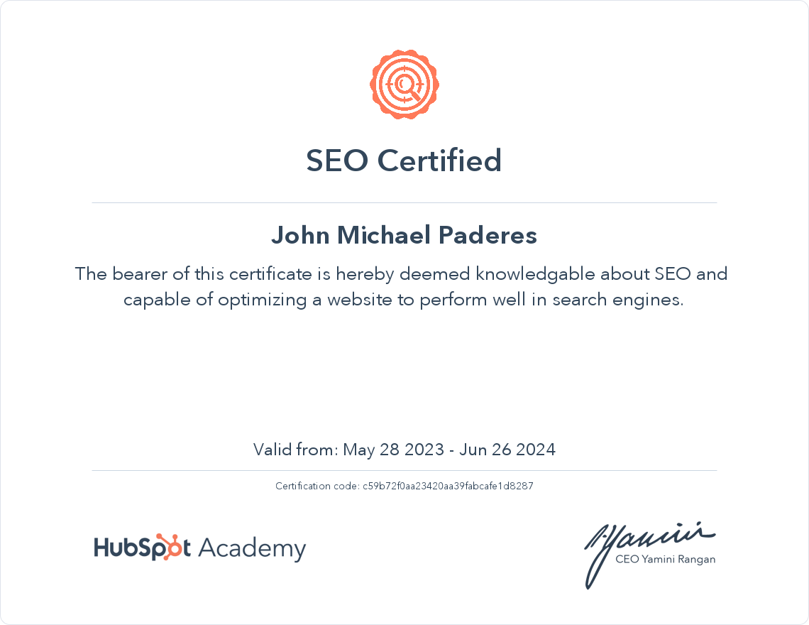 HubSpot SEO Certificate