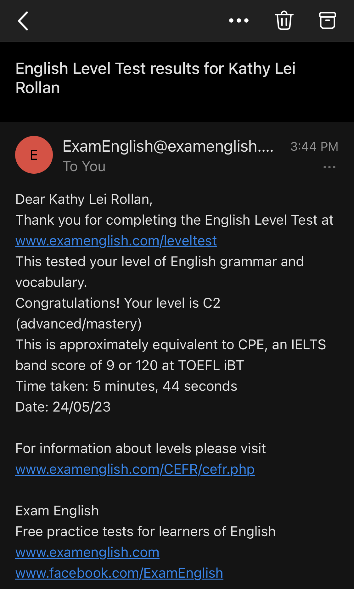 English Test Result