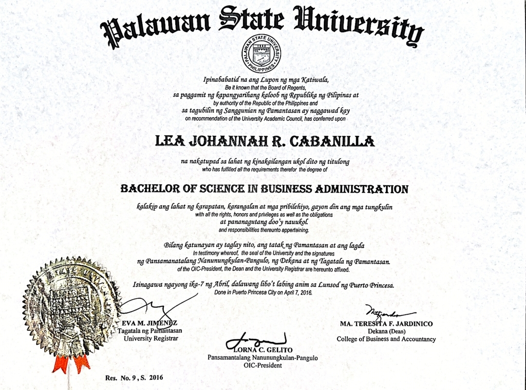 Diploma - Bachelor of Science in Business Administration