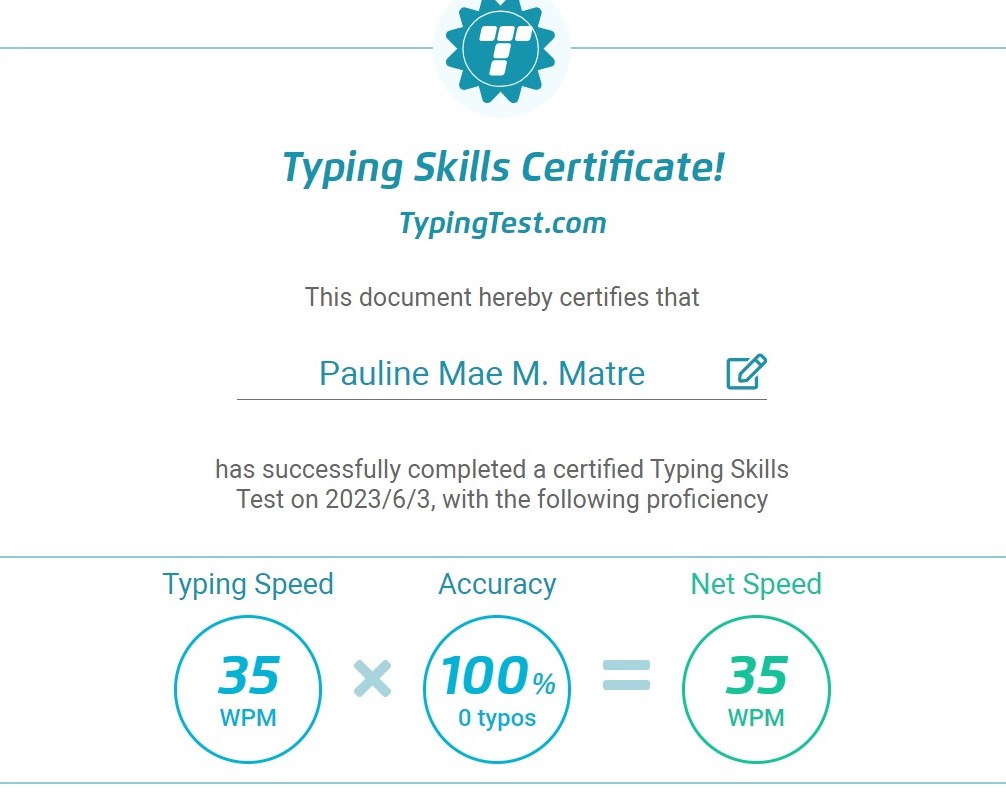 Test Typing Certificate