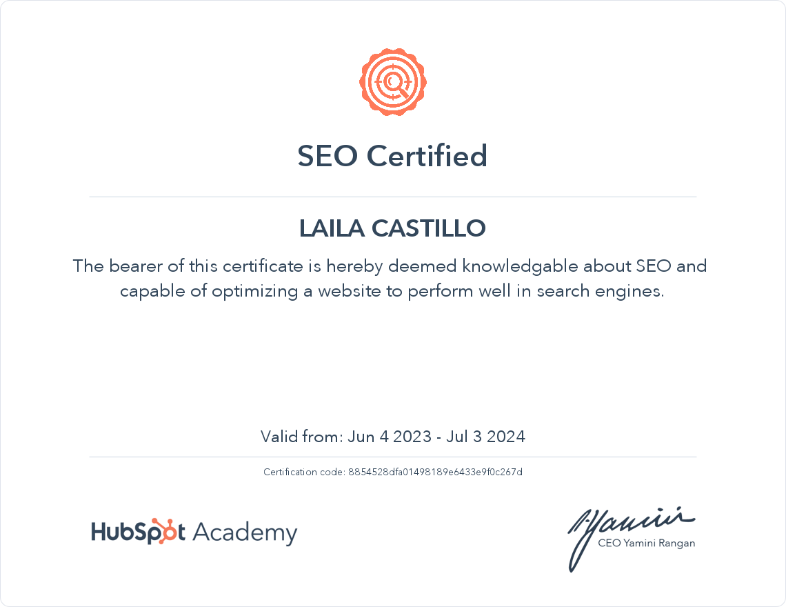 HUBSPOT ACADEMY SEO CERTIFICATION