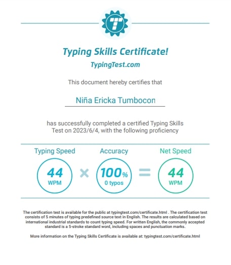 Typing Test Certificate